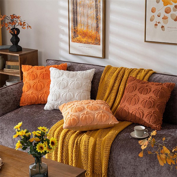 Pumpadynfodral Höst Orange Överkast Kuddfodral Mjuka P Brown
