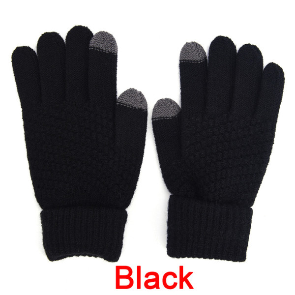 strikket Vinter Varm Uld Handsker Touch Handsker Mand Kvinder Vinter Black One Size