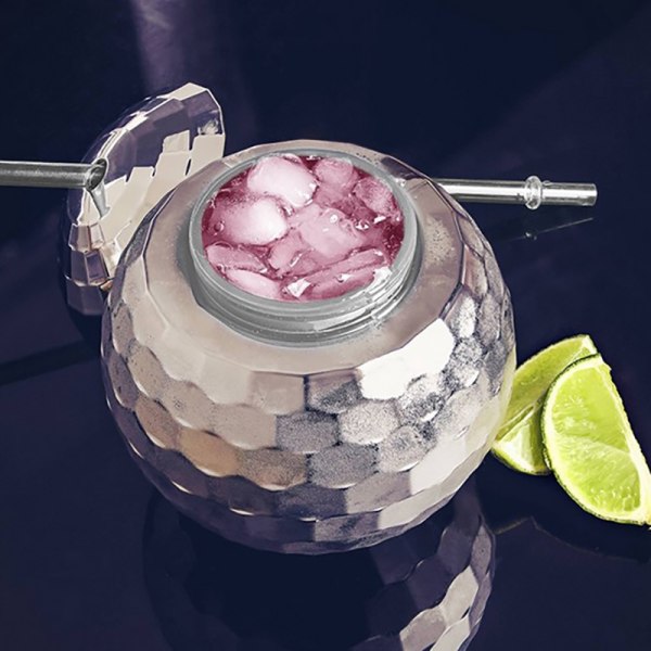 580 ml Unikke Disco Kuglekopper Med Halm Flash Cocktail Cup Bar Silver