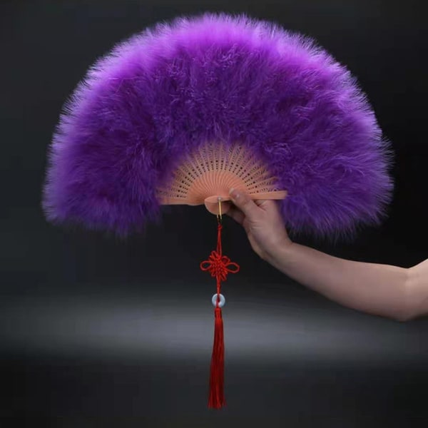 Feather Folding Fan Sweet Fairy Girl Gothic Court Dance Hand F Purple one size