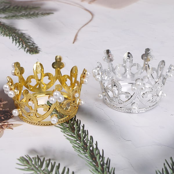 1 STK Mini Crown Cake Topper Crystal Pearl Tiara Børn Hår Eller Gold