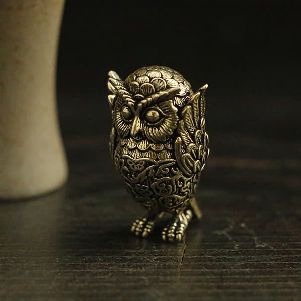 1 stk. antikk solid messing ugle miniatyrfigurer dyre-te-kjæledyr A3
