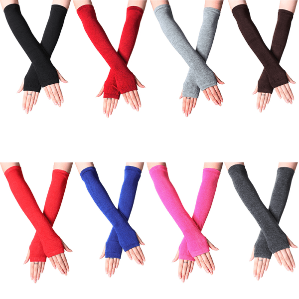 Y2K Mode Kvinnor Flickor Randiga Armbågshandskar Varmare Stickade Lon A8 One Size