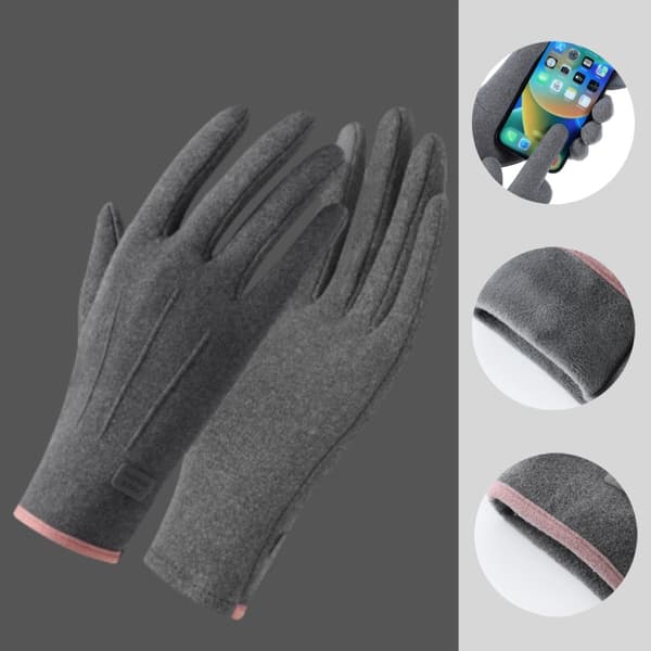 Vintertjocka Plåsterhandskar för Kvinnor - Mode, Varma, Mocka, Utomhus Gray