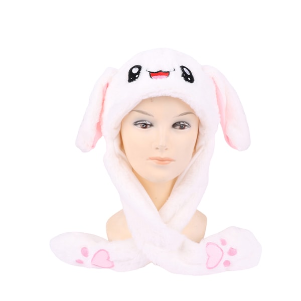 Kvinners Movable Bunny Ears Hats With Lights Girls Winter Plysj black A
