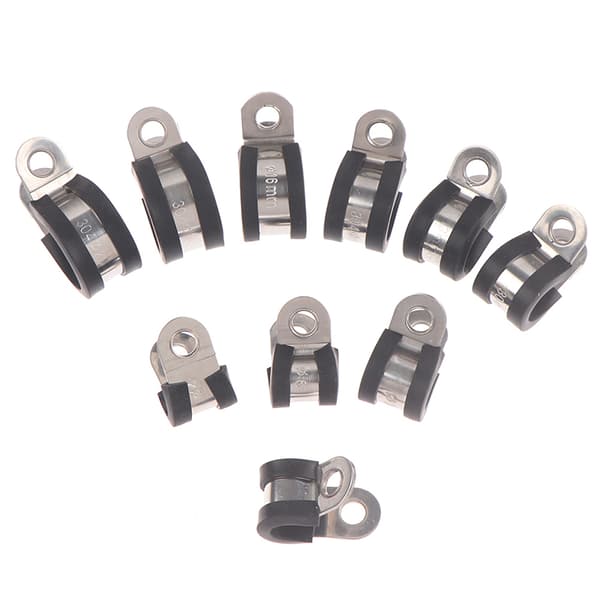 2stk 304 Rustfritt stål Gummiforet P Clips Kabelmontering Ho Black Φ10