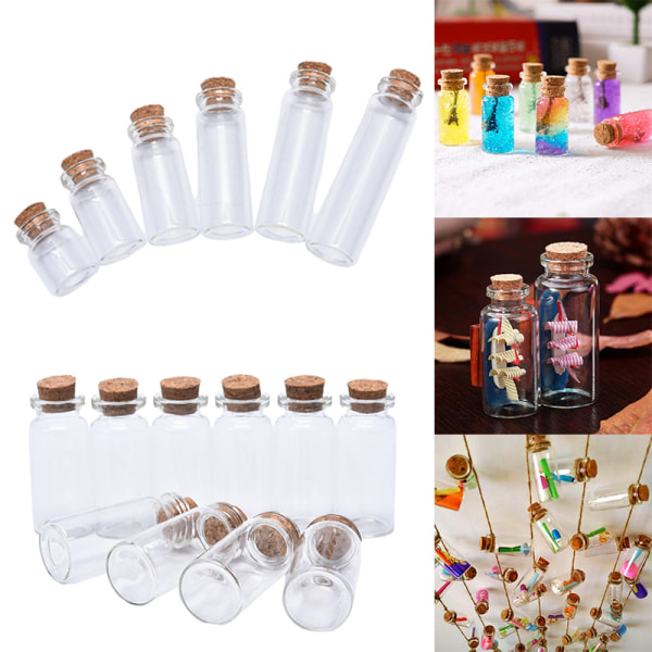 10 STK Mini glasflasker med korkprop gennemsigtig flaske Vial 12ml-10pcs