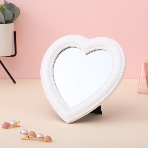 Web Celebrity Cosmetic Mirror Koristepeili Mirror Girl Heart Stud White One size