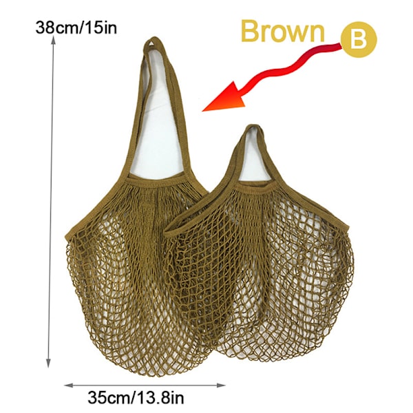 Genanvendelige købmandsvarer Tasker Bomuld Mesh streng Nettote Bag F Brown B