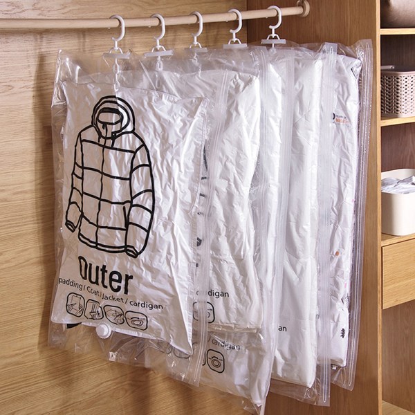 Säästä tilaa Riippuva tyhjiöpussi vaatteille Pölynestotiiviste Compre White 110cmx67cm