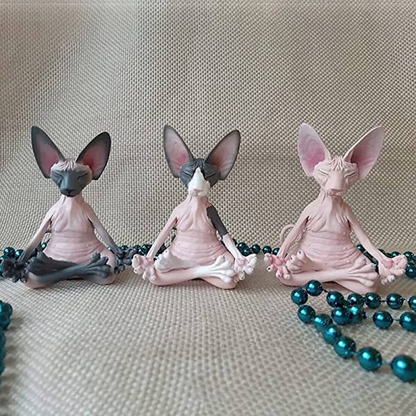 Cat Meditera Samlarfigurer Miniatyr Handgjord Dekor Ani Black one size