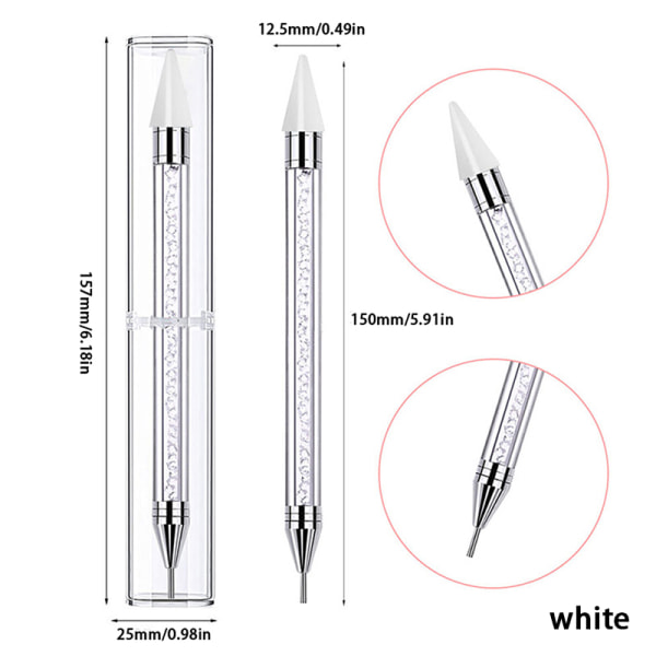 1 stk Dual Ended Dotting Pen Rhinestone Picker Wax Pencil Nail Ar White one size