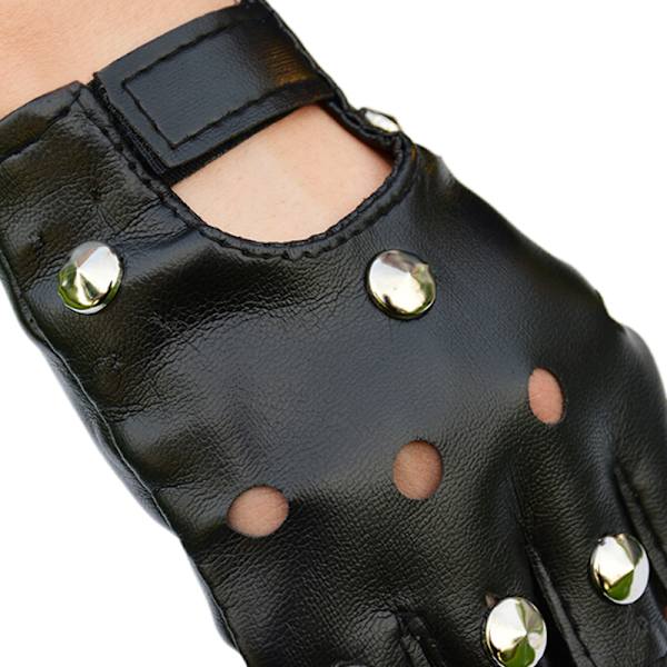 Läder Fingerless Korta Handskar Svarta Nitar Stud Half Finger M Black One Size