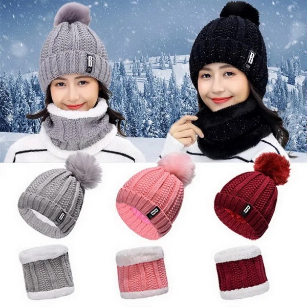 Vinterstickad halsduksmössa Set Tjock Varm Skullies Beanies Mössor F A7 one size