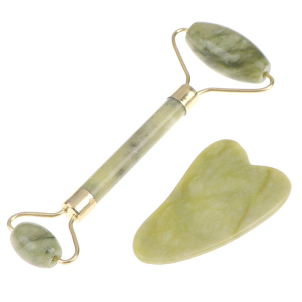 Roller og Gua Sha Tools av Natural Jade Scraper Massasjer med Green 1 sets
