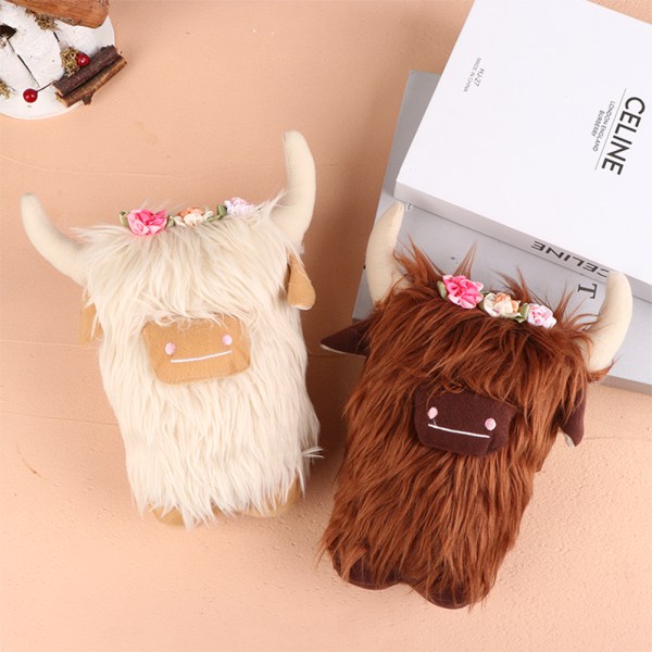 1 stk Simulering Highland Cow Dolls Highlands Cow Ornament Farm White A2