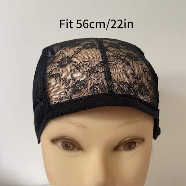Spets Peruk Cap U Del Cap 56cm Med justerbara remmar Stretch Bla one size