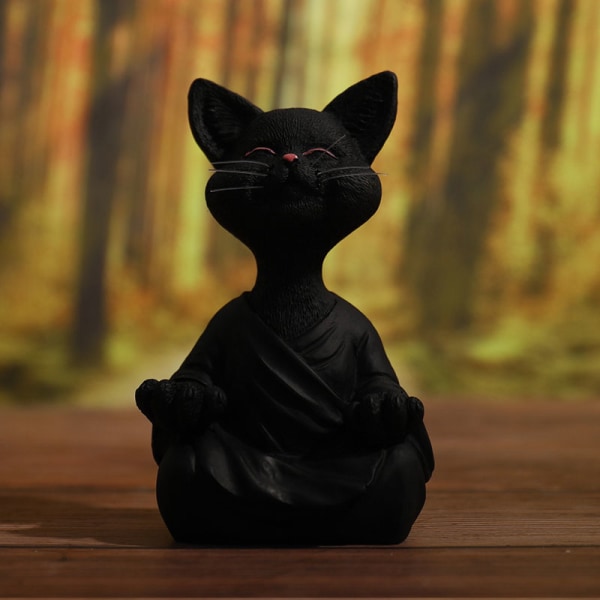 Snodig Buddha Cat Figurine Meditasjon Yoga Samlerobjekt Glad Black