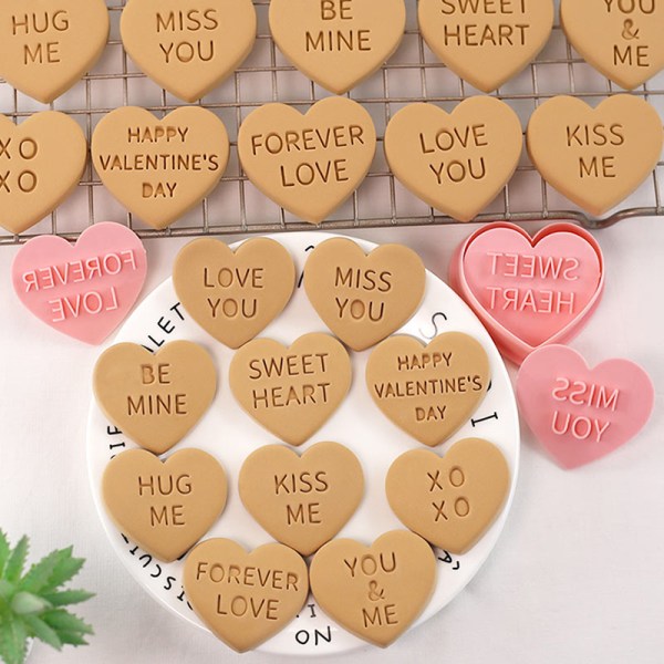 10 stk 3D Valentinsdag Cookie ters Kikseform Stempel B A one size