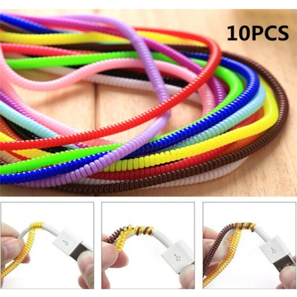 10 STK Spiraltelefon USB-dataopladningskabel Wire Cord Wrap Prote Multicolor
