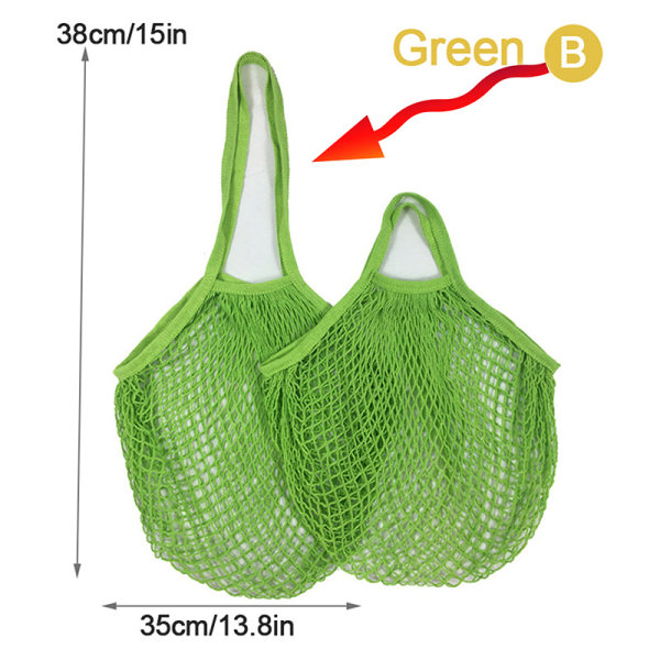 Gjenbrukbare vesker for dagligvareprodukter Bomullsnetting med nett-totebag F Green B