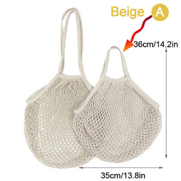 Genanvendelige købmandsvarer Tasker Bomuld Mesh streng Nettote Bag F Beige A