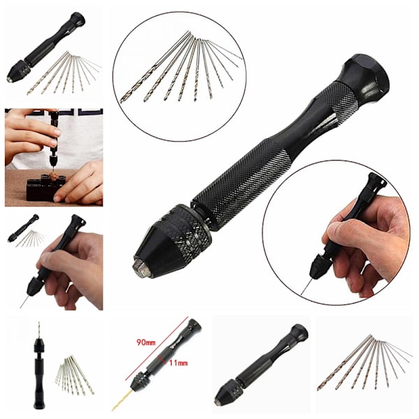 11X/ set Handborrar Twist Drill Drilling Jewelers Maker Hobby C black
