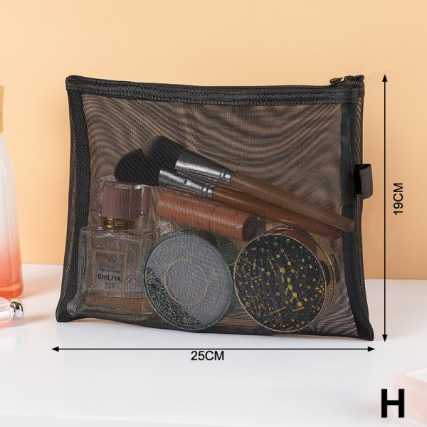 Mesh Makeup Tasker Sort og Hjerte Kosmetisk Taske Bærbar lynlås Black Style 1