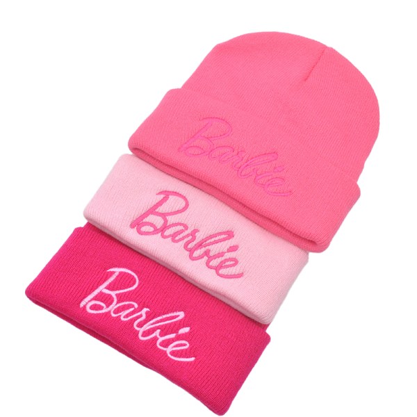 Nya Barbie-broderier stickade mössor för kvinnor Vintervarma mössor L White onesize