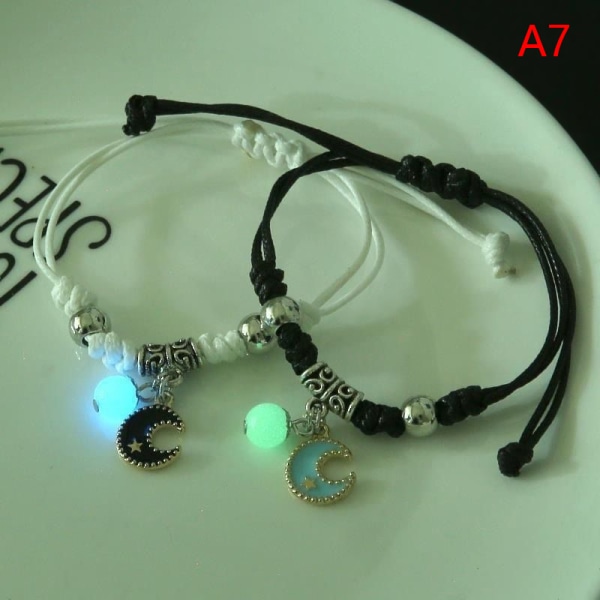 1 Par Lysende Stjerne Måne Kat Armbånd Par Charm Håndlavet Adj A7 One size