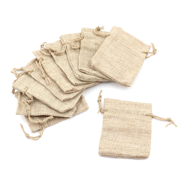 10 stk Lille Jute Jute Sæk Linned Pouch Taske Snøre Bryllup 0