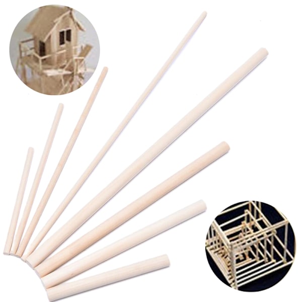 80 stk Naturlig tre runde stenger tellepinner Dowel DIY Build Wood color 80Pcs