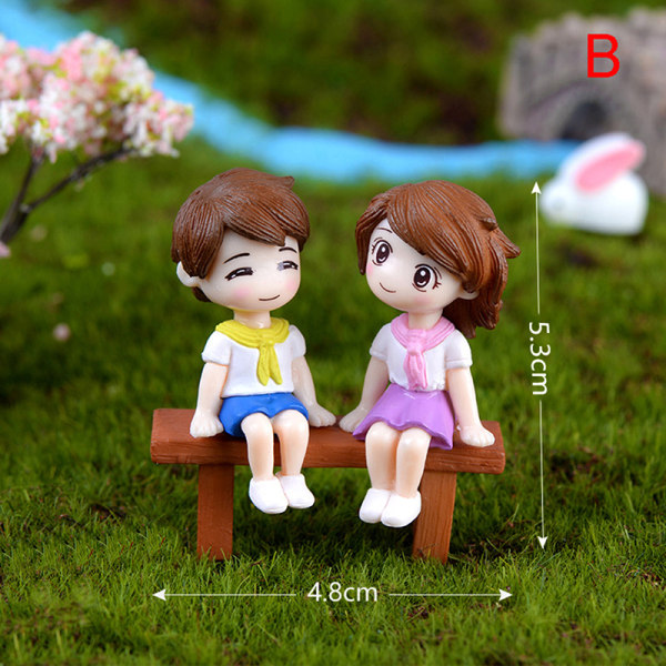 1 set Sweet Couple DIY Mini Miniature Figurine Garden Deco Seat Multicolor 1pc