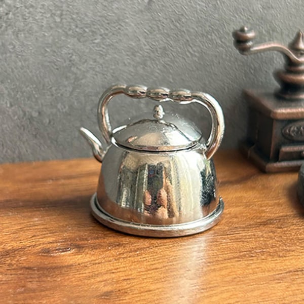 1kpl 1:12 Miniatyyri teekannu teekeitin nukkekodin keittiötarvike Silver one size
