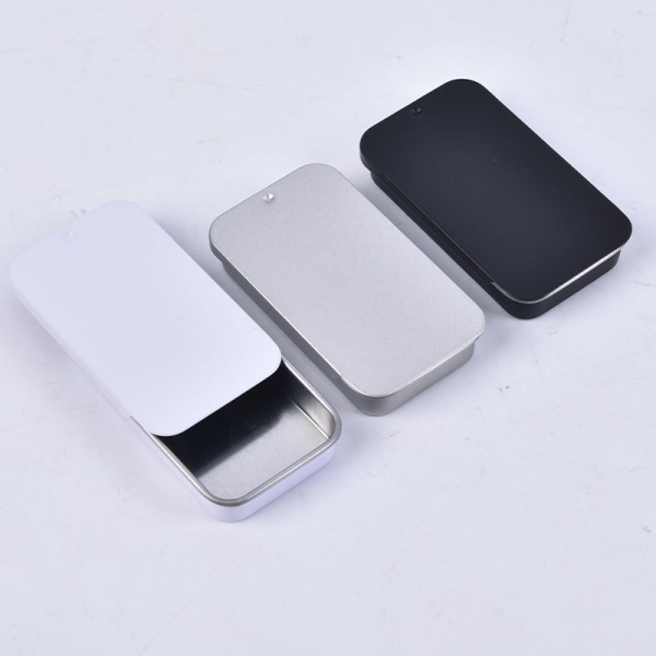 1 STK Mini Iron Box Slide Cover Oppbevaringsboks Wedding Portable Tin White