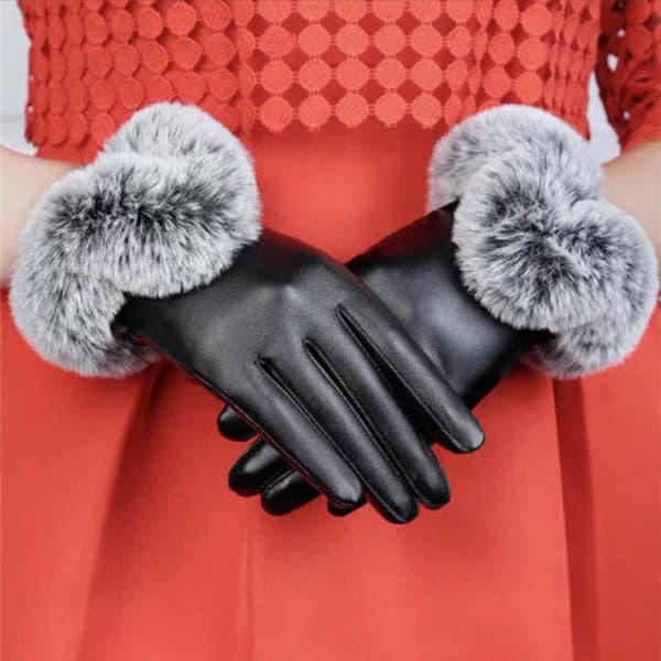 Dame Vinter Varme Handsker Lady Sort PU Handsker Efterår Vinter Tou One Size