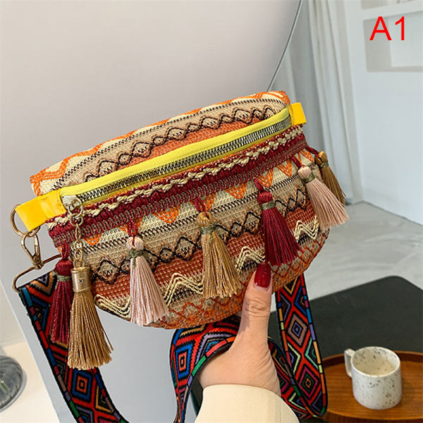 Væve Crossbody Tasker Kvinde Tassel Taljetaske Retro Læder Shou A1 one size