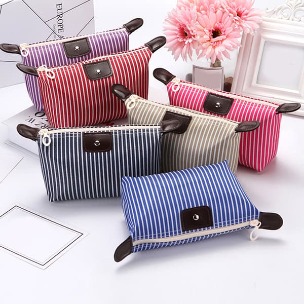 Mode stribet dumpling makeuptaske foldbare vaskeposer badetoilet Red