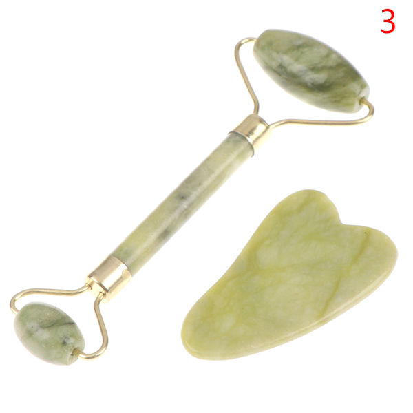 3 sett Roller and Gua Sha Tools by Natural Jade Scraper Massage Green 3 sets