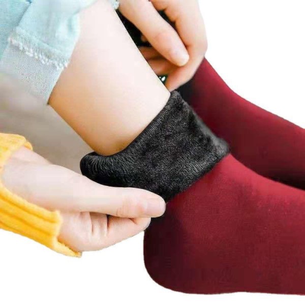 Nya Sammetsstrumpor för Kvinnor Vinter Varma Tjocka Termiska Mjuka Casual Wine red