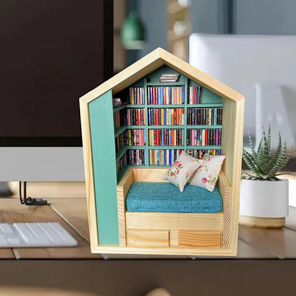 Luovasti suunniteltu miniatyyri kirjahylly, lahja nukelle A2