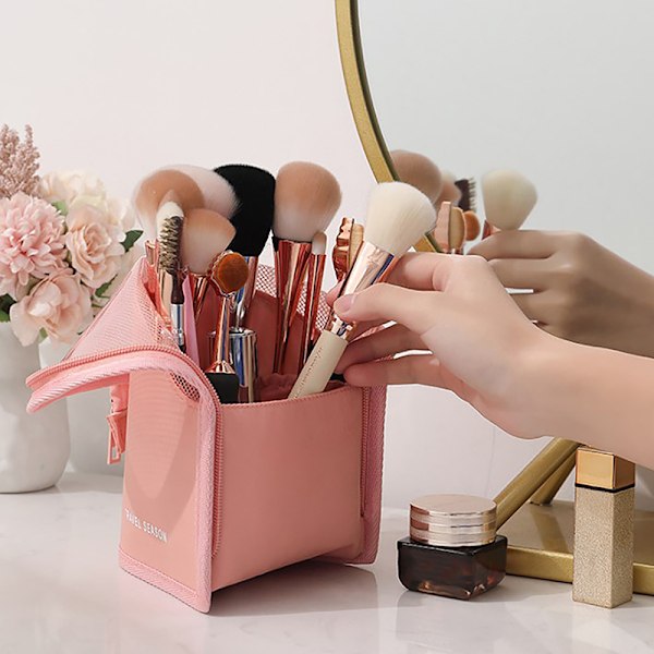 1 stk Stand kosmetiktaske til kvinder Klar lynlås makeuptaske Trave Pink onesize