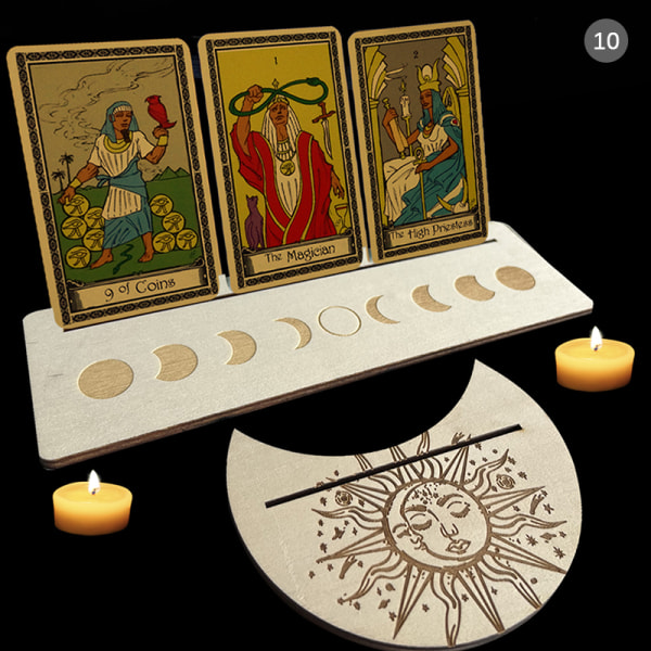 2/4st Trä Tarotkortställ för Witch Divination Tools Displ Gold 10
