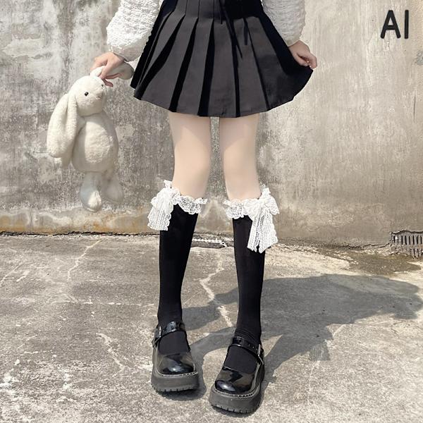Japan Lolita Blondestrømper Kvinder Søde Kowknot høje knæstrømper A1 One Size