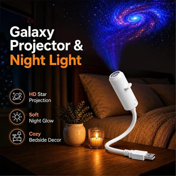 USB Galaxy Projektor Natlys 360° Roterende LED Stjernehimmel Amb A3