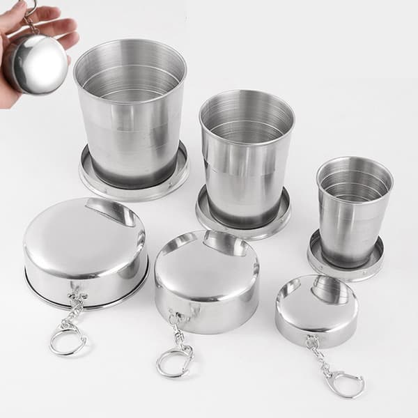 Foldekop i rustfrit stål med nøglering, som kan trækkes tilbage Silver 75ml