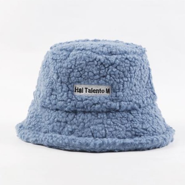 Lam Faux Fur Bucket Hat Vinter Varme Fløjlshatte Lady Fisherman Blue One Size