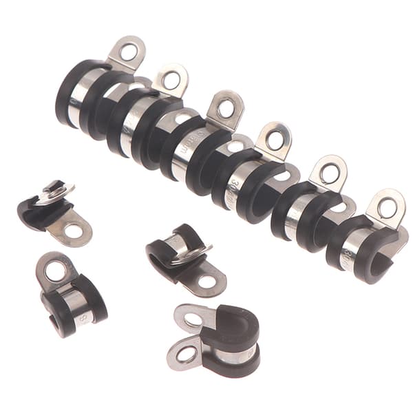 2stk 304 Rustfritt stål Gummiforet P Clips Kabelmontering Ho Black Φ13