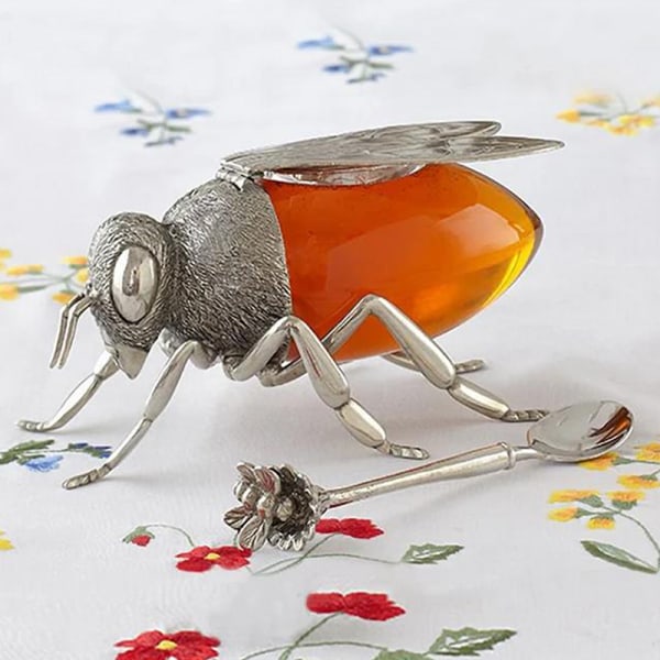 Luksuriøs Bee Honning Pot Honning Oppbevaringskrukke Dekorativ Ornament B Silver 15cm