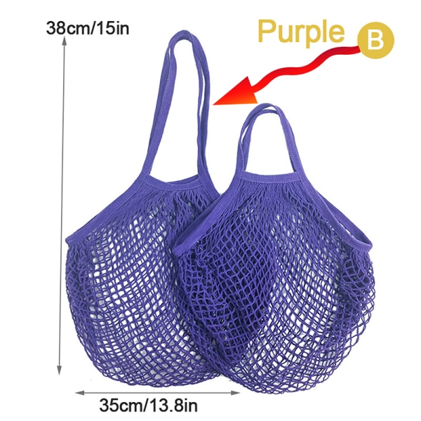 Gjenbrukbare vesker for dagligvareprodukter Bomullsnetting med nett-totebag F Purple B
